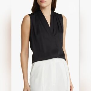 KOBI HALPERIN Mila Sleeveless Stretch Silk Blouse Luxe Draped Black Designer Top